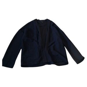 Massimo Dutti navy cardigan ribbed textured fabric open front